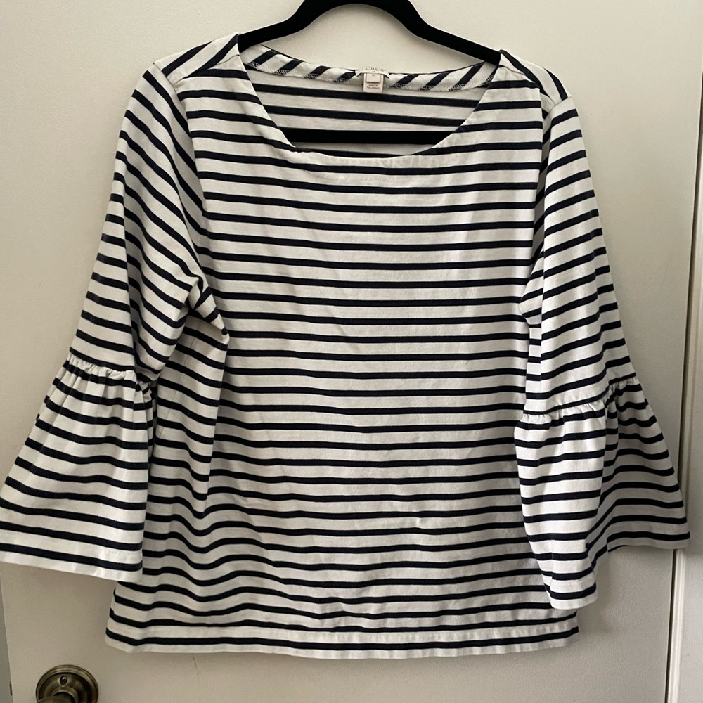 J Crew XL long sleeve striped shirt bell sleeves nautical
